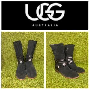 Ugg Deanna Black‎ Suede Biker Mid Calf Boots Stylish Moto Chic Edgy Size 7